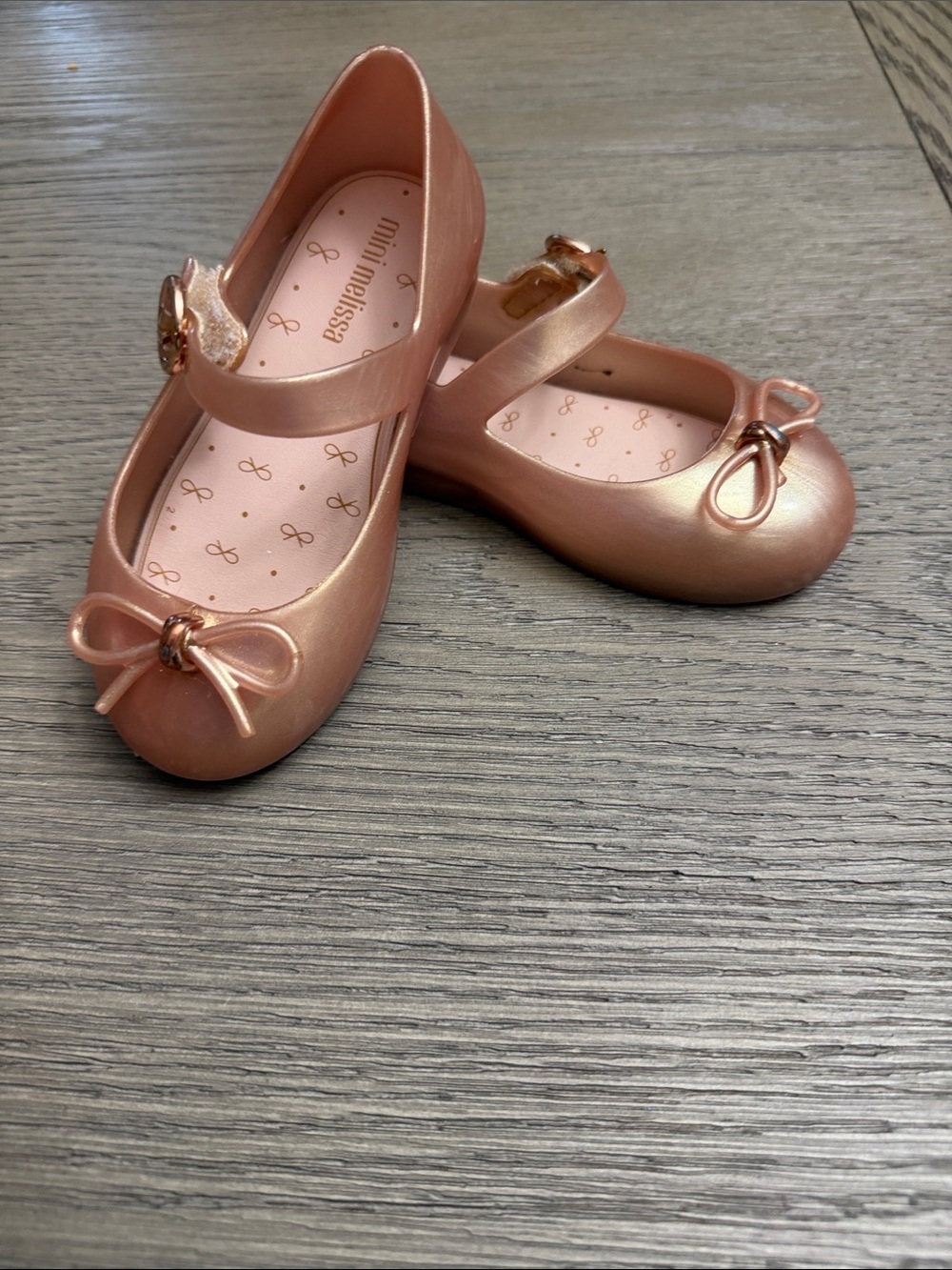 Mini Melissa Girls' Metallic Rose Gold Mary Janes with Bow